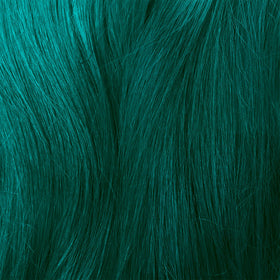 Lime Crime Sea Witch on medium blonde hair showing subtle teal tint