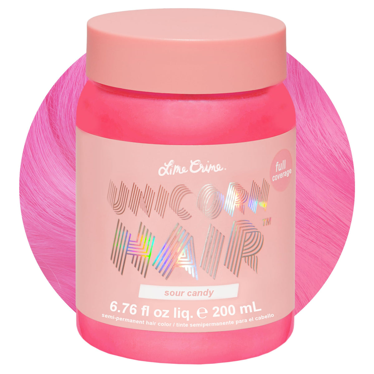 Lime Crime front packaging showing Sour Candy bright pink and product name, vibrant payoff