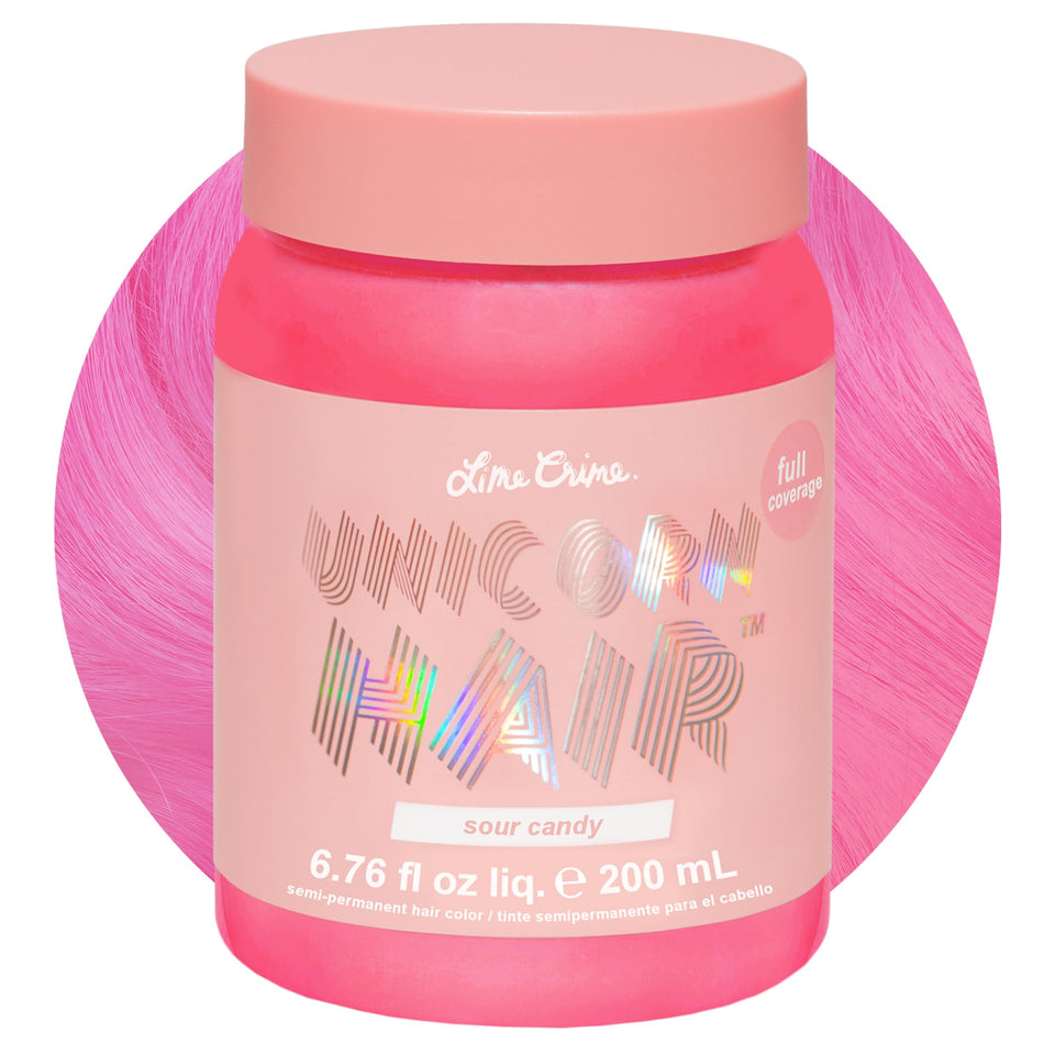 Lime Crime front packaging showing Sour Candy bright pink and product name, vibrant payoff