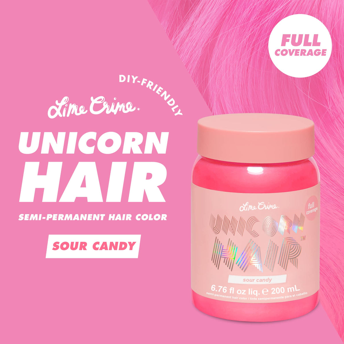 Lime Crime jar opened revealing creamy bright pink dye texture, easy application benefit