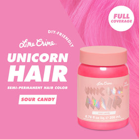 Lime Crime jar opened revealing creamy bright pink dye texture, easy application benefit