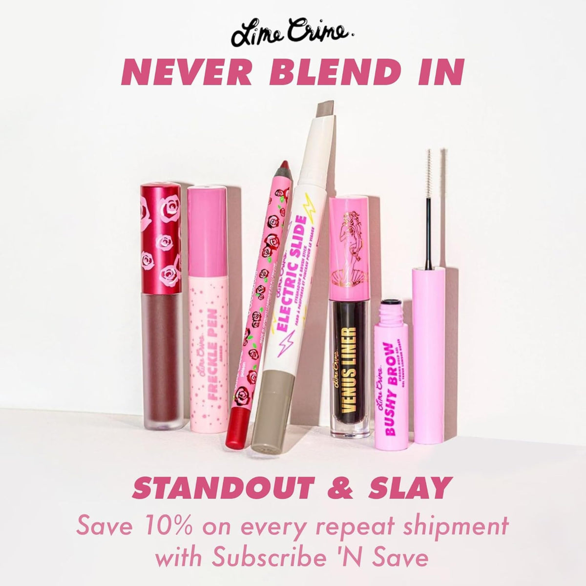 Lime Crime product beside ruler showing compact size and travel-friendly packaging