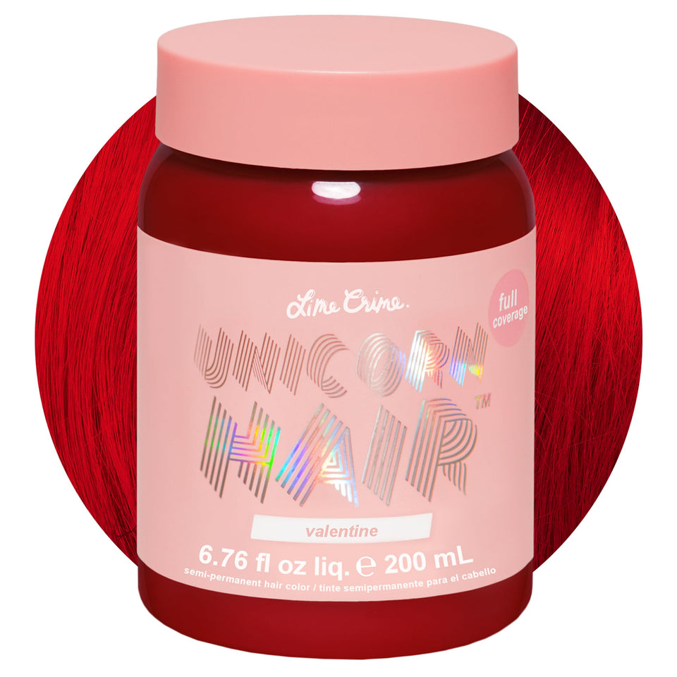 Lime Crime Valentine front packaging showing vibrant crimson shade and branding, inspires bold looks