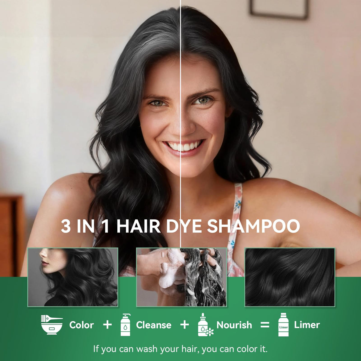Limer shampoo being poured and lathered demonstrating easy application