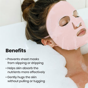 Lindo Silimask in use over a sheet mask holding serum against skin for better absorption