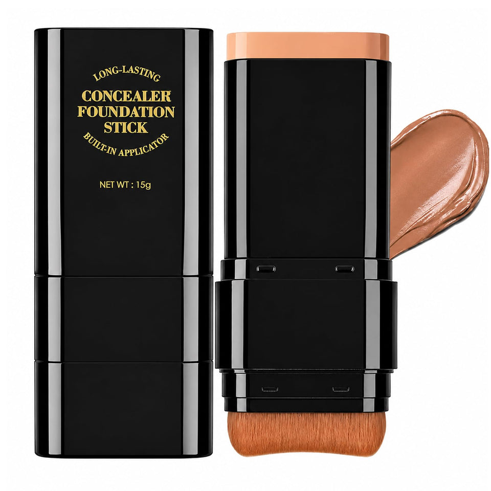Lingyun foundation stick front packaging showing shade and brush, easy selection benefit