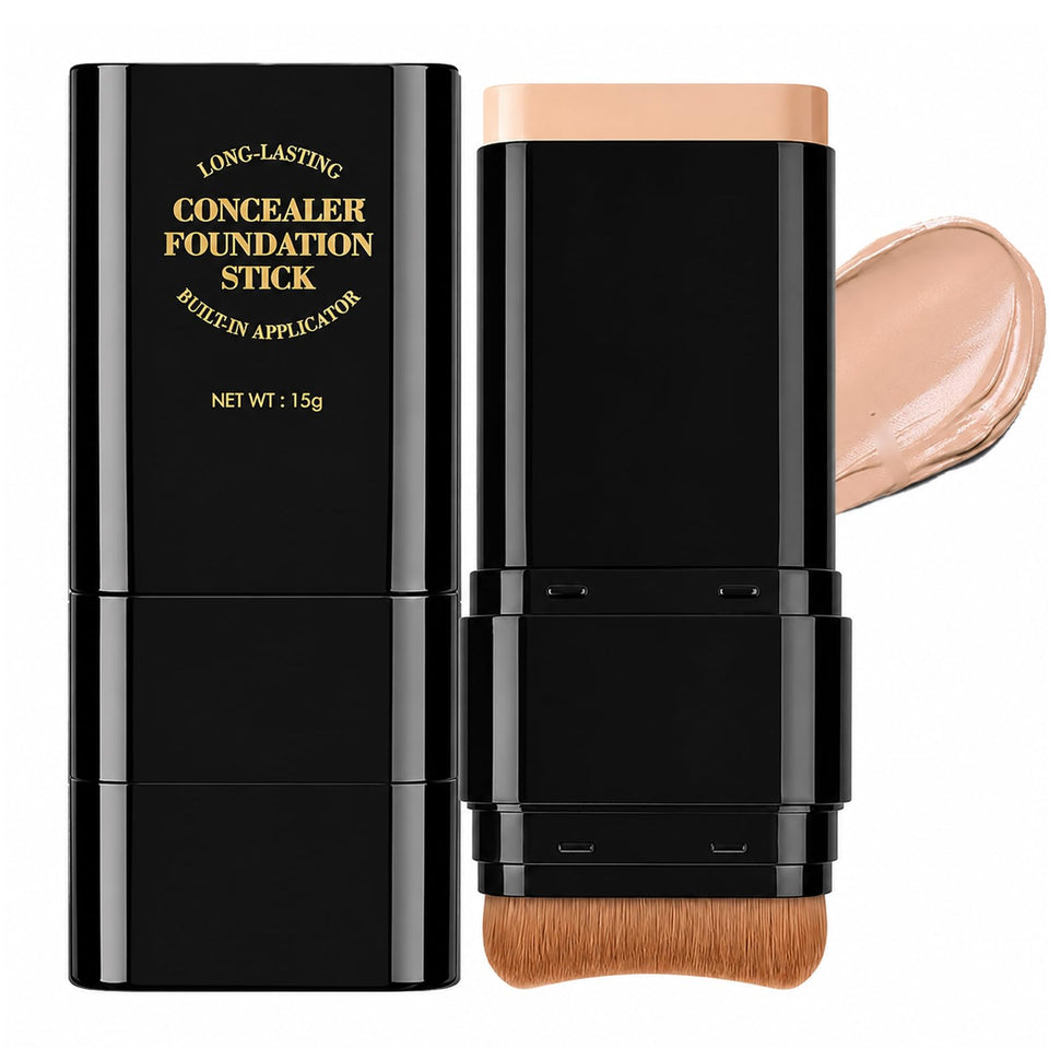 Lingyun foundation stick front packaging showing shade 02 NATURAL and dual-ended design benefit