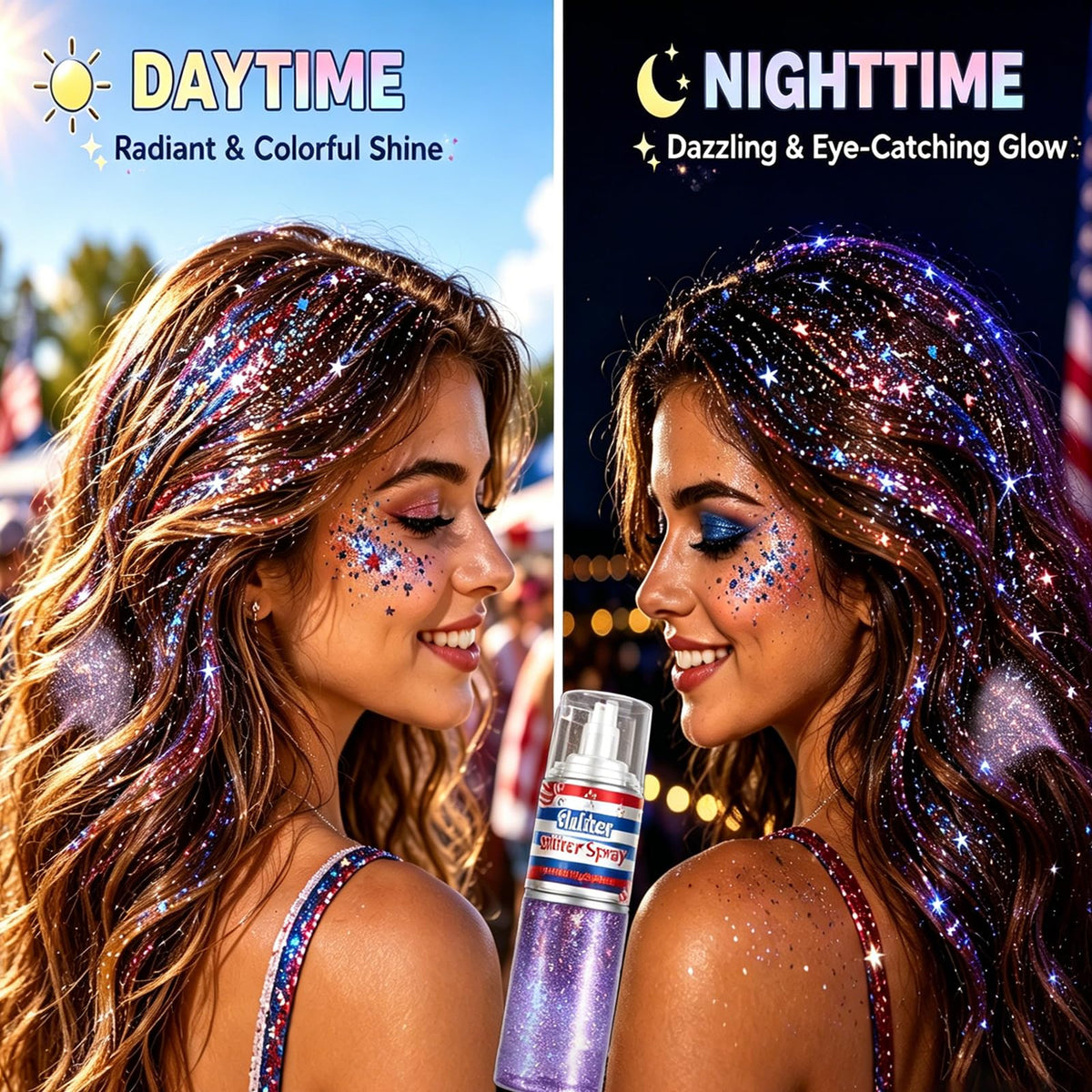 Lingyun on person at parade delivering noticeable red white blue shimmer