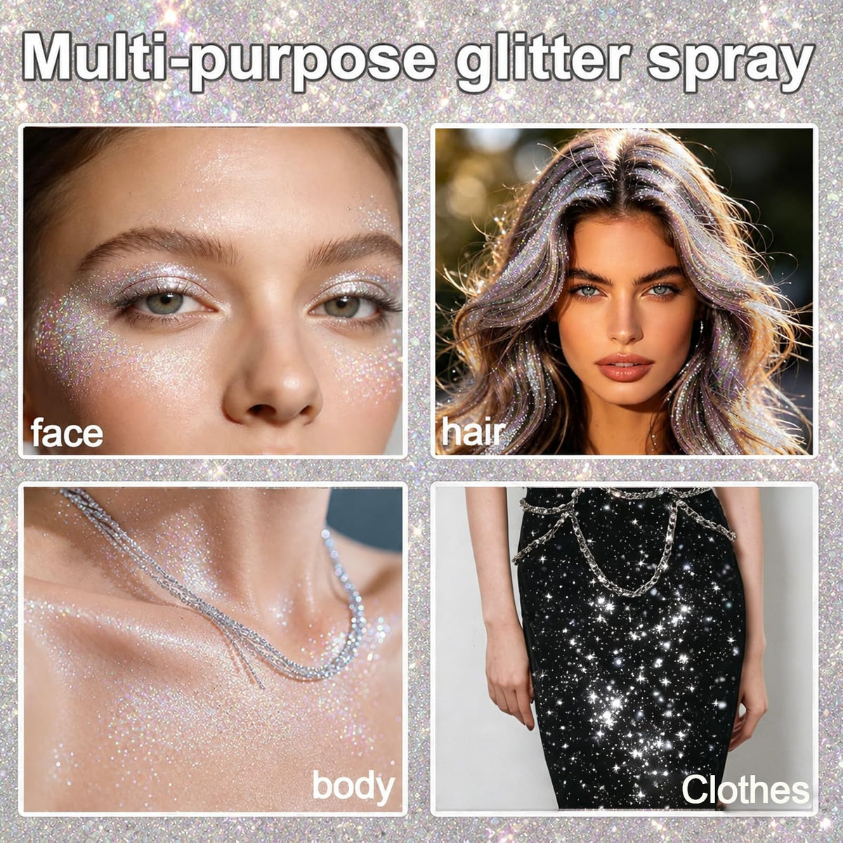 Lingyun glitter spray being applied to hair for instant festival-ready shine