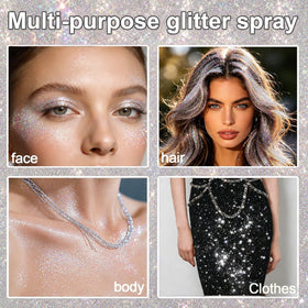 Lingyun glitter spray being applied to hair for instant festival-ready shine