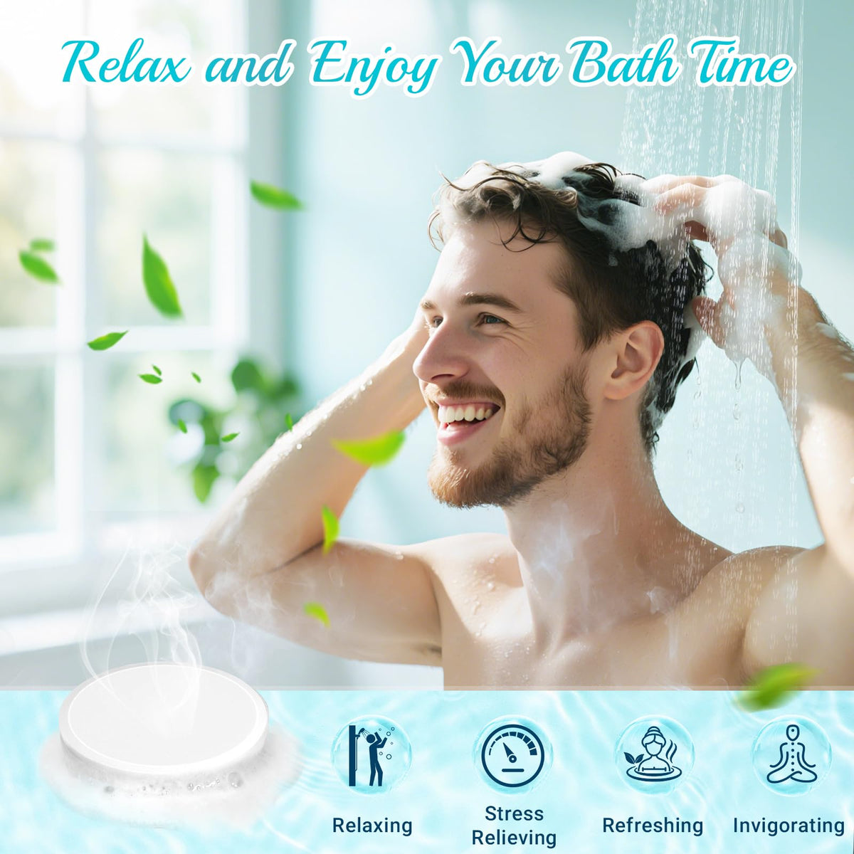 Linkax steamer in shower releasing vapor, creates spa-like relaxation quickly