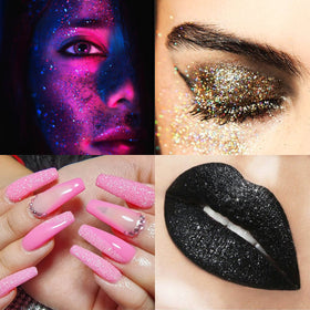 Linwulte glitter used on face and hair for festival look showcasing vibrant sparkle and cosmetic safety