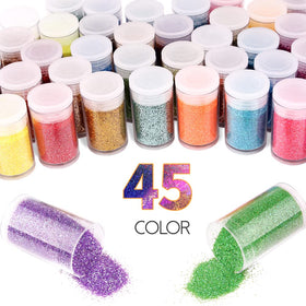 Linwulte open pots arranged to show color range and holographic shine, helps choose shades quickly