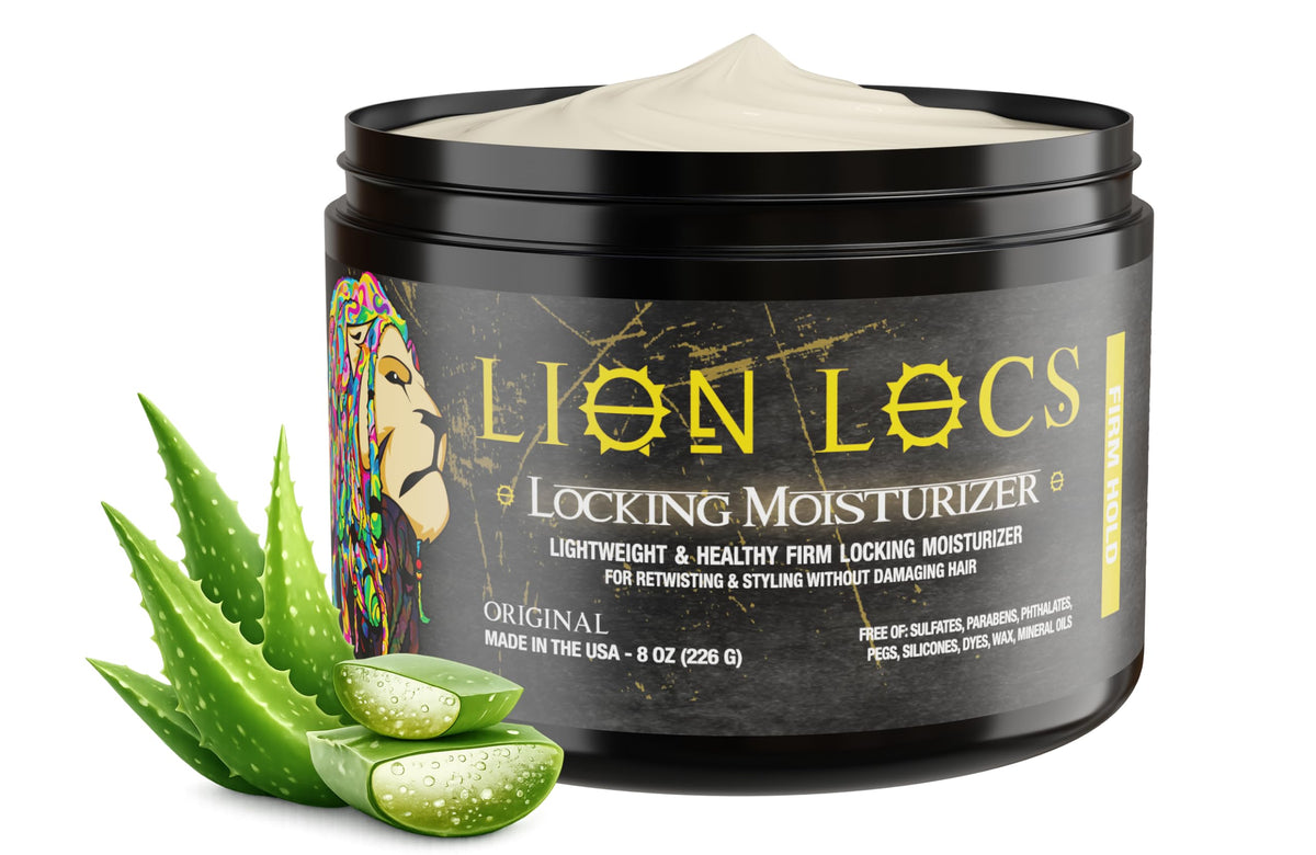Lion Locs front label showing product name and clean hold benefits