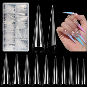LIONVISON front packaging showing 500pcs stiletto tips, large selection benefit