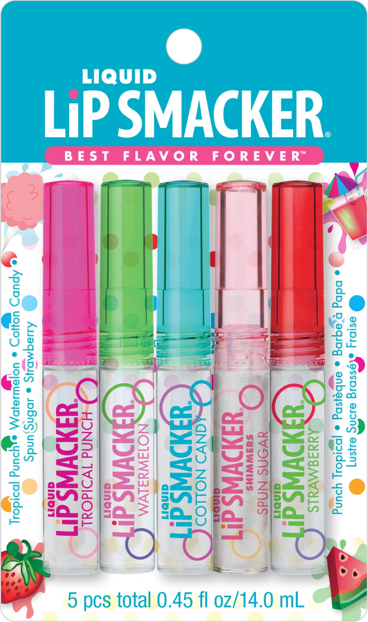 Lip Smacker front packaging showing five glosses and flavors for quick selection