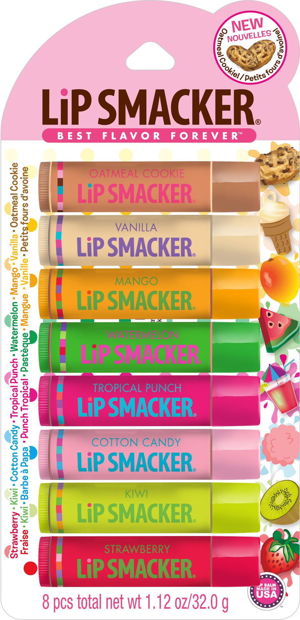 Lip Smacker front packaging showing all flavors and colorful design for gifting