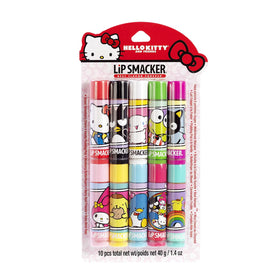 Lip Smacker front packaging showing Sanrio characters and colorful tubes, evokes fun