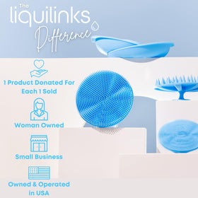 Liquilinks folded on shelf for compact storage saving space in bathroom