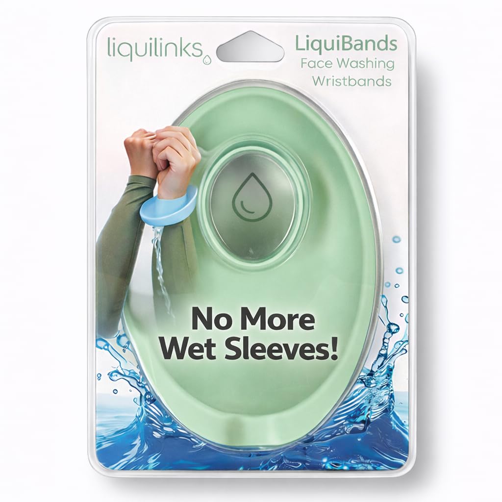 Liquilinks front view of sage green wristbands showing compact pair and color