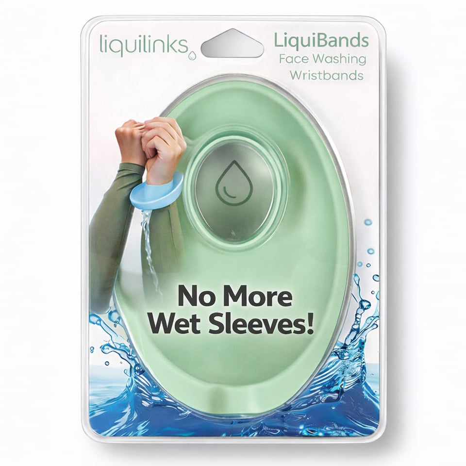 Liquilinks front view of sage green wristbands showing compact pair and color
