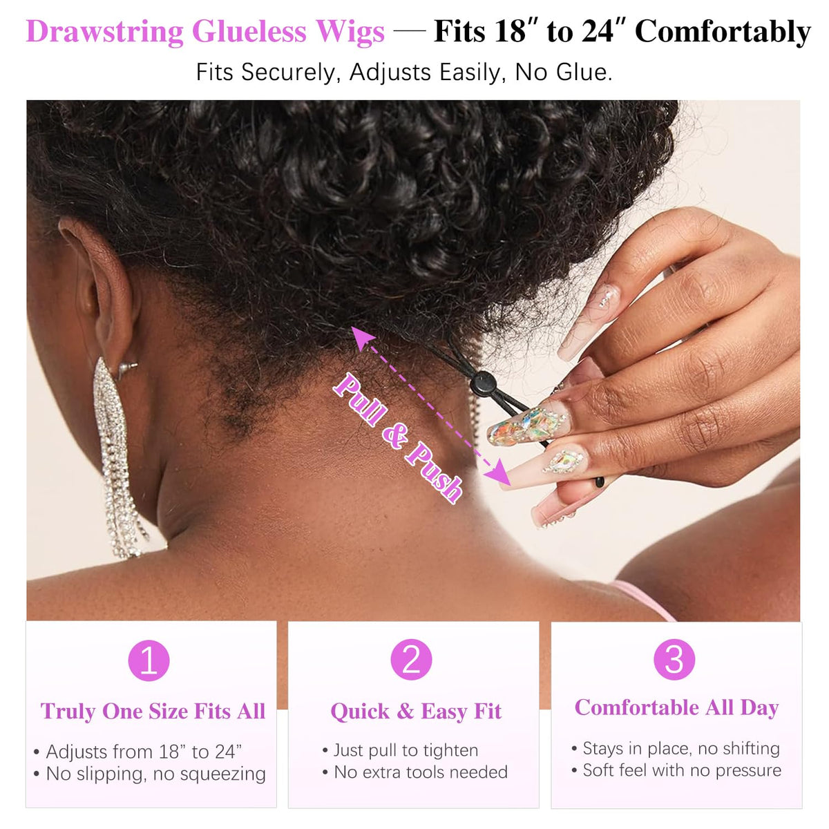 Liqusee side profile displaying 24-inch length and layered curly silhouette