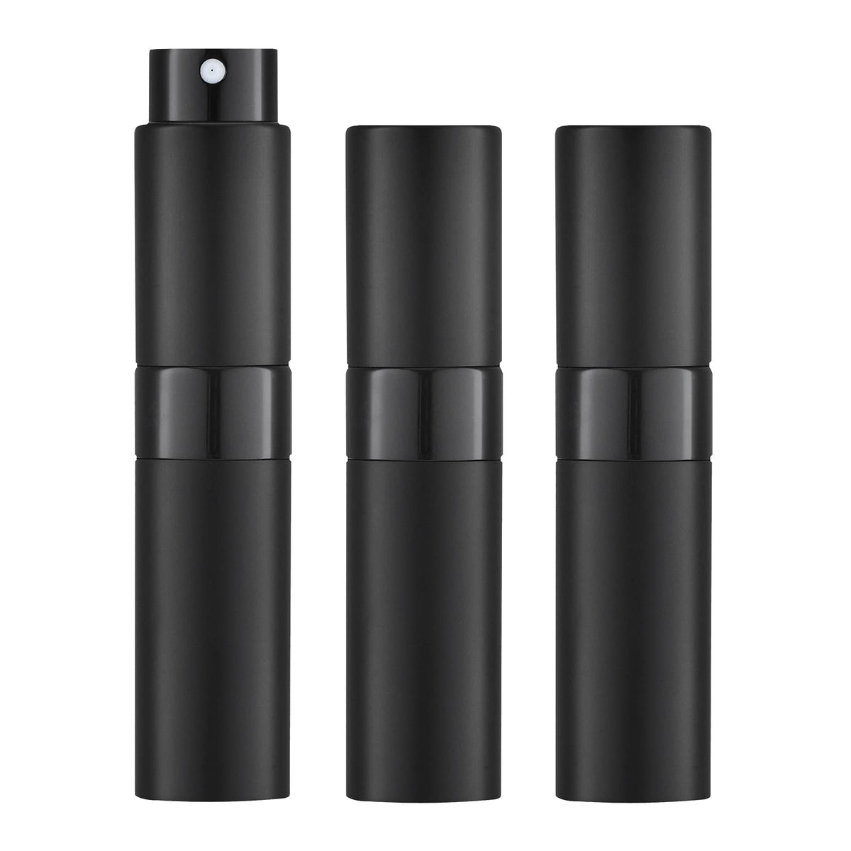 LISAPACK front packaging showing three black atomizers and included tools for easy travel