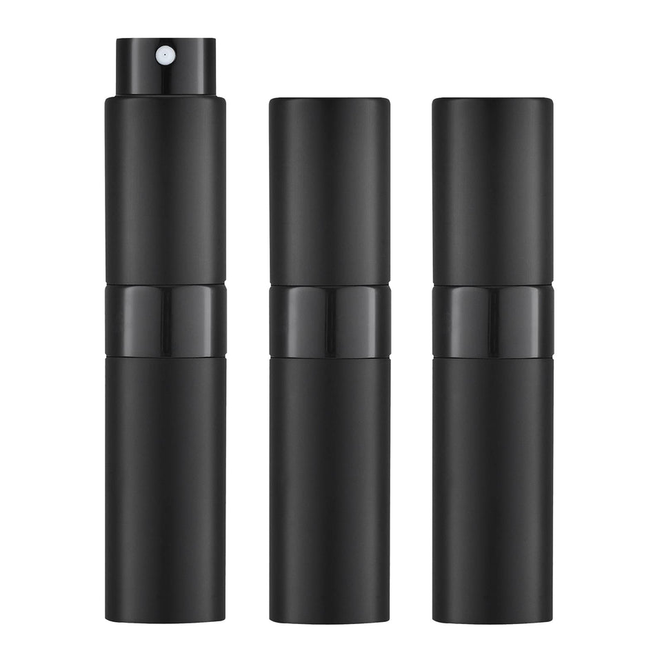 LISAPACK front packaging showing three black atomizers and included tools for easy travel