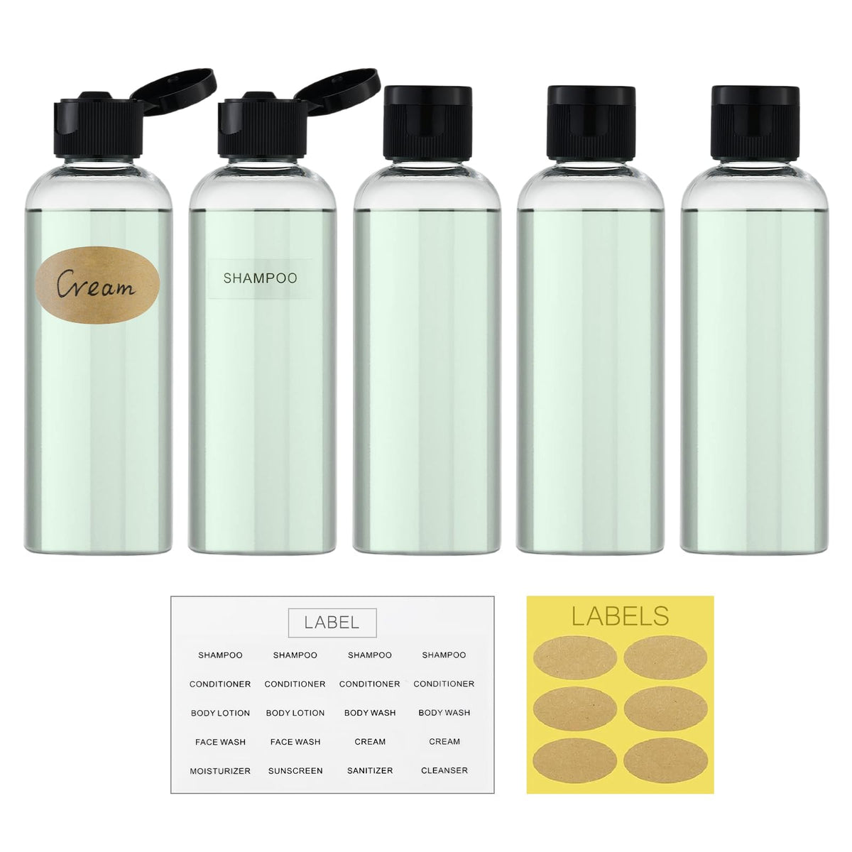 LISAPACK front view five bottles in clear pack showing compact travel convenience