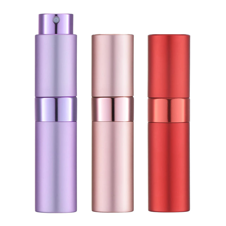 LISAPACK front view of three colored atomizers showing portability and style