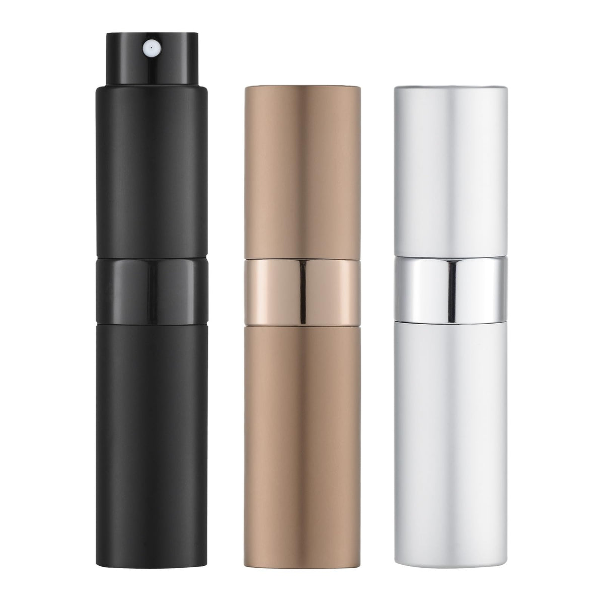 LISAPACK front view of three-atomizers showing colors and compact design, convenient travel