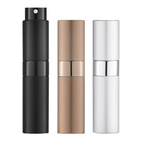 LISAPACK front view of three-atomizers showing colors and compact design, convenient travel