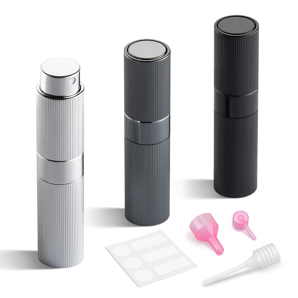 LISAPACK front view striped atomizer showing compact portable design and elegance