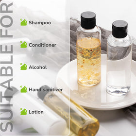 LISAPACK refilling from shampoo bottle showing wide mouth for spill-free transfers