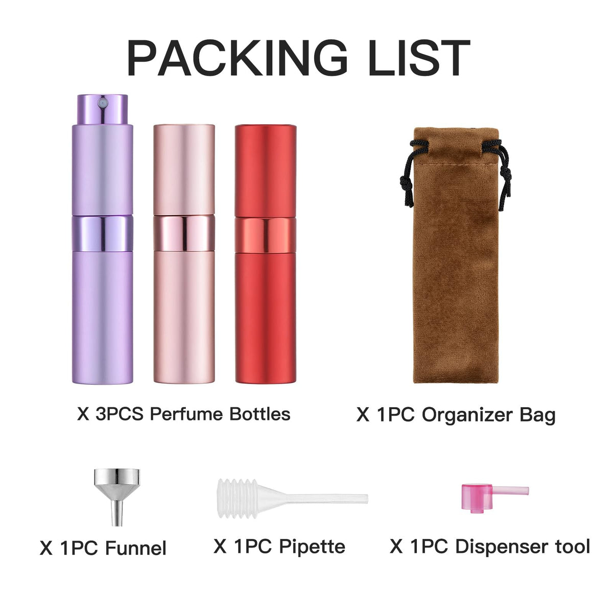 LISAPACK three bottles in included pouch ready for travel convenience
