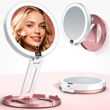 LitBear front open with lights showing even illumination for flawless makeup