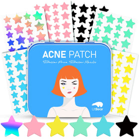 LitBear front packaging showing colorful star pimple patches and case, attractive protection