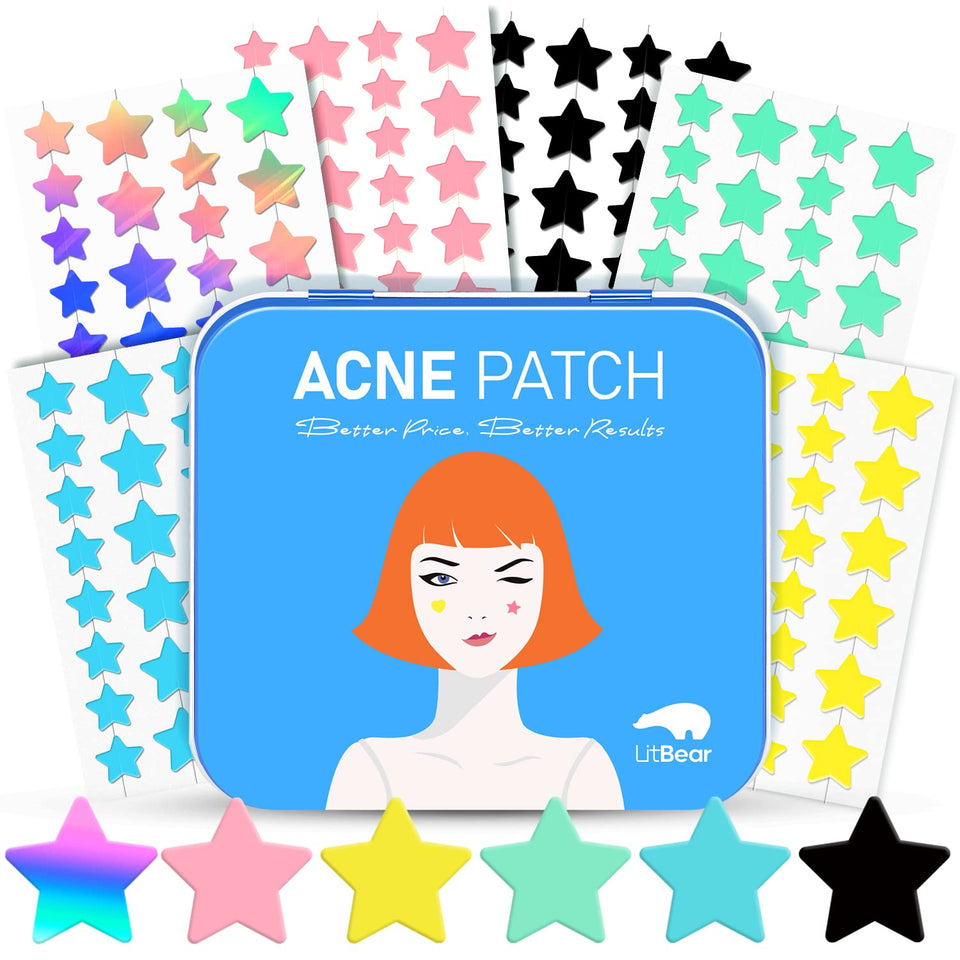 LitBear front packaging showing colorful star pimple patches and case, attractive protection