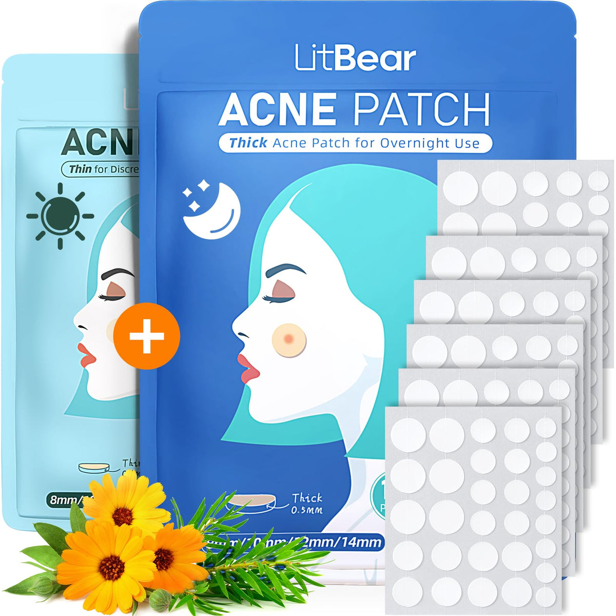 LitBear front packaging showing 180 acne dots and brand benefit