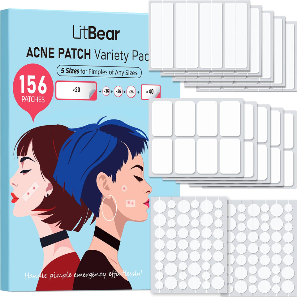 LitBear front packaging showing 156 patches and sizes, clear kit benefit
