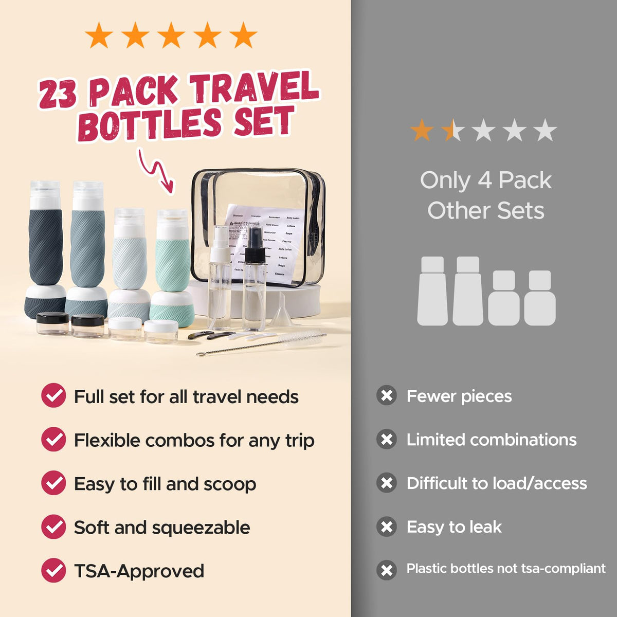 LitBear bottles and jars set on bathroom sink for travel-ready convenience