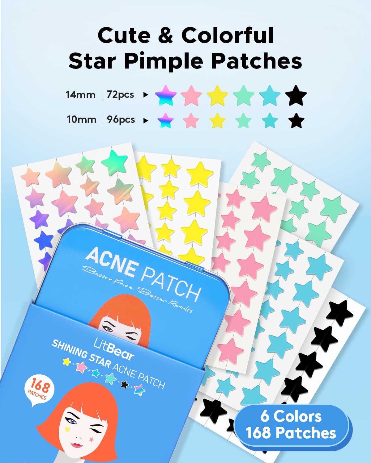 LitBear open case displaying organized sheets of 168 star dots, convenient storage