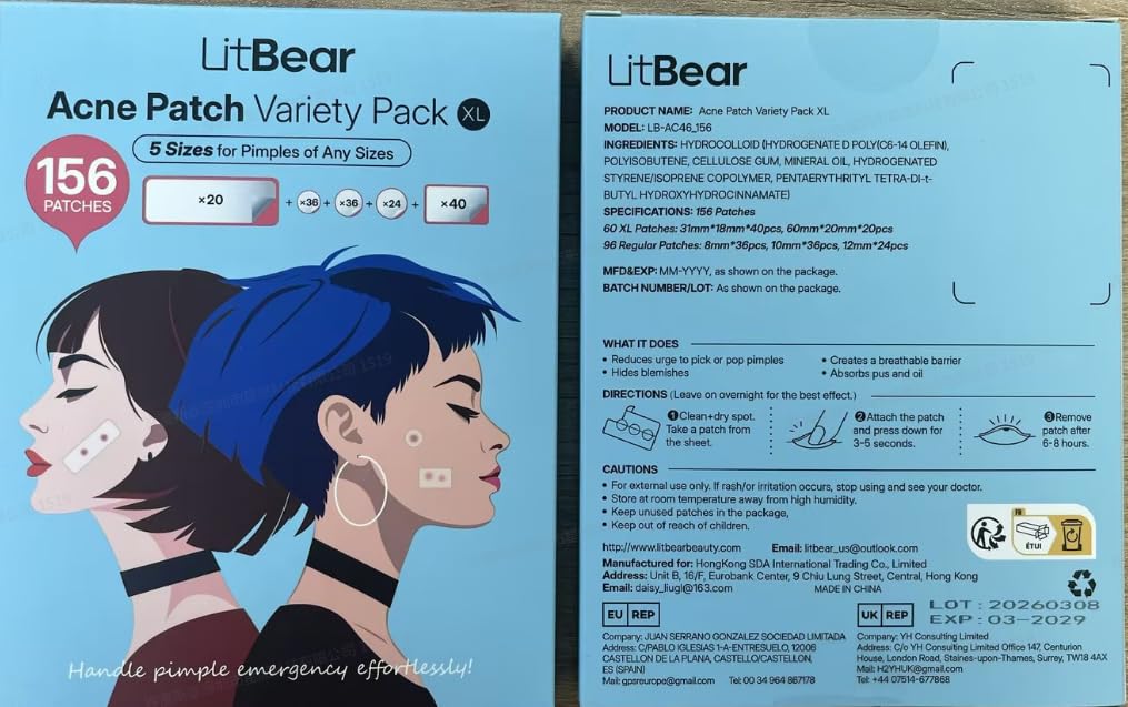 LitBear open box with patches spread out showing included contents