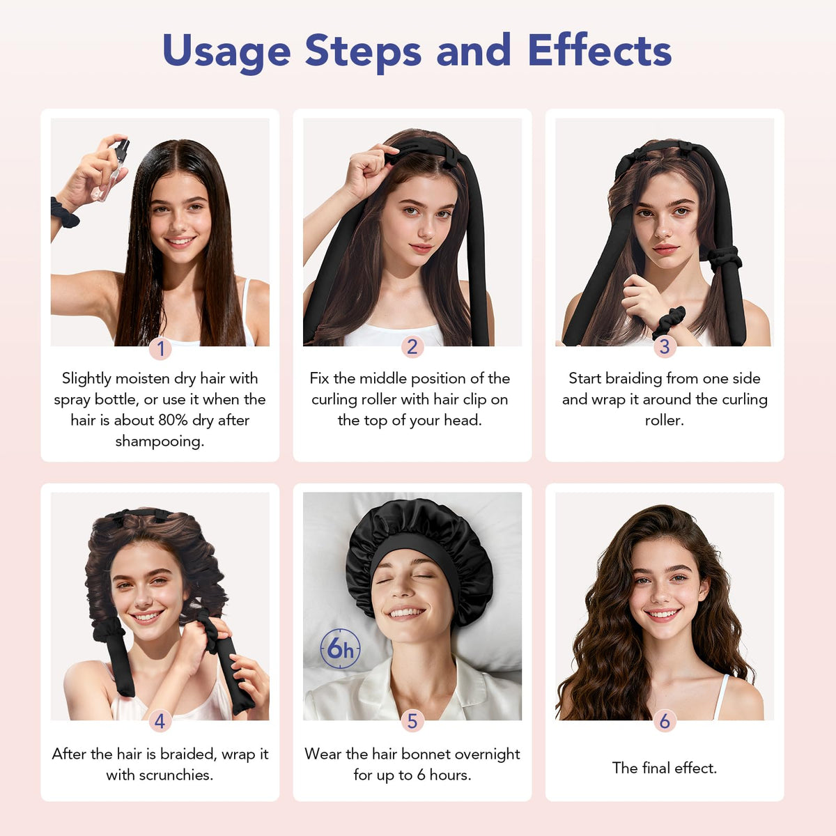 LitBear rollers in hair demonstration showing secure placement and comfort
