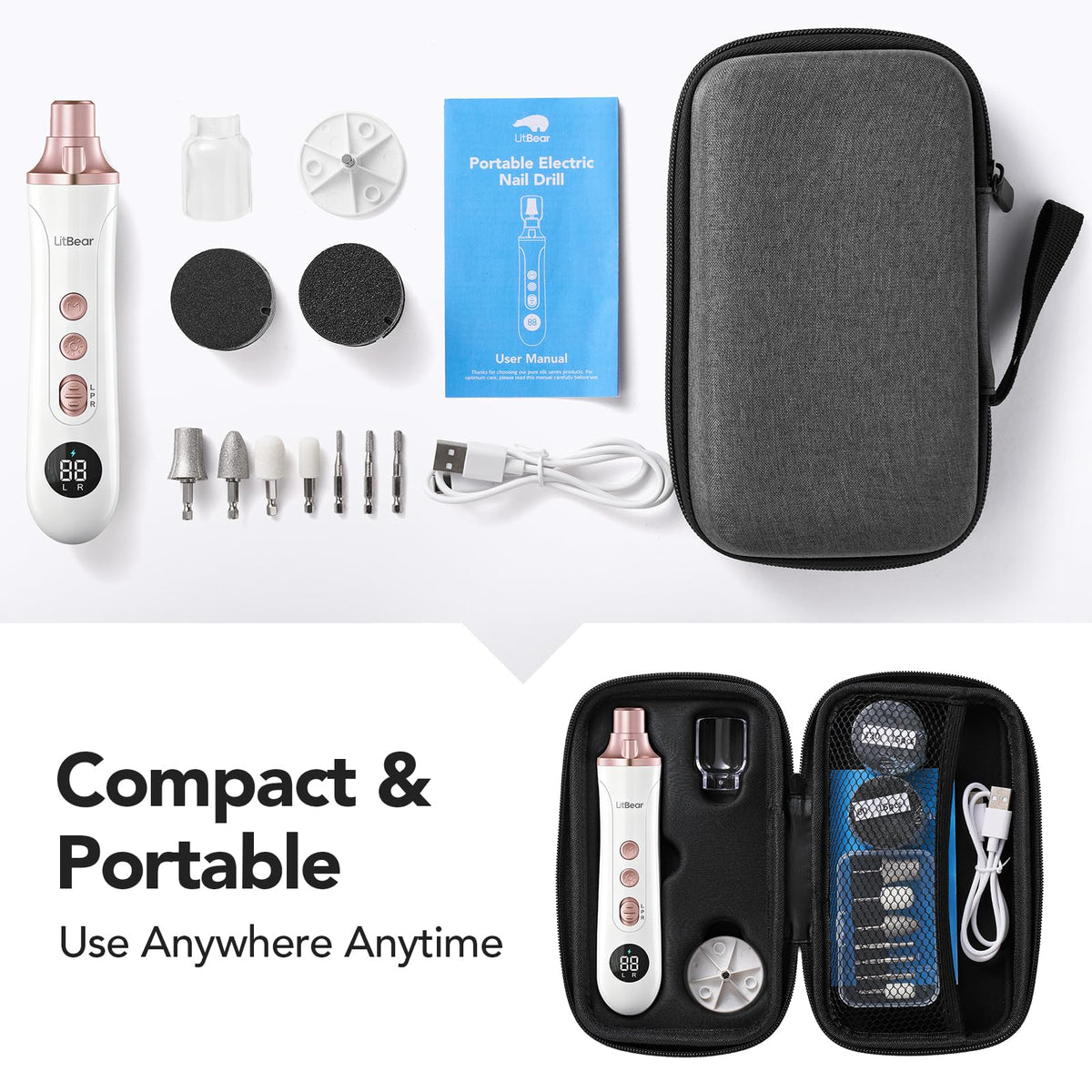 LitBear size comparison beside coin showing compact, travel-ready scale