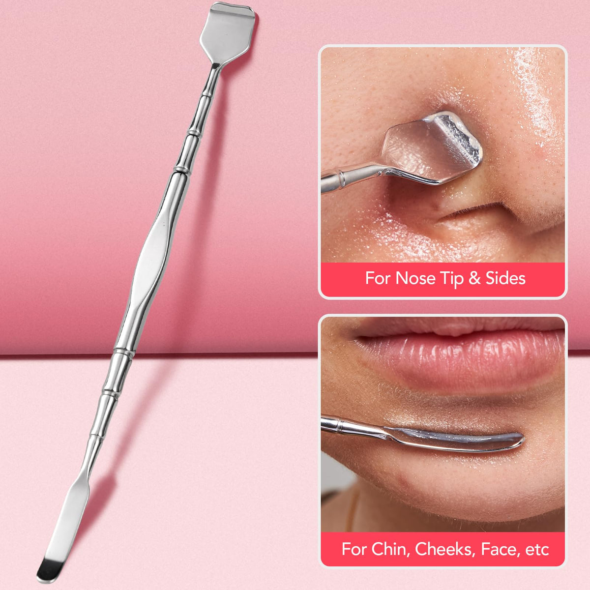 LitBear spatula close-up showing dual-ended edge, effective for broad pore cleansing