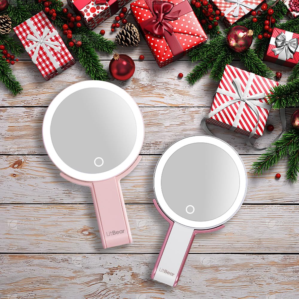 LitBear tabletop setup on vanity offering steady hands-free makeup application