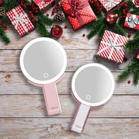 LitBear tabletop setup on vanity offering steady hands-free makeup application