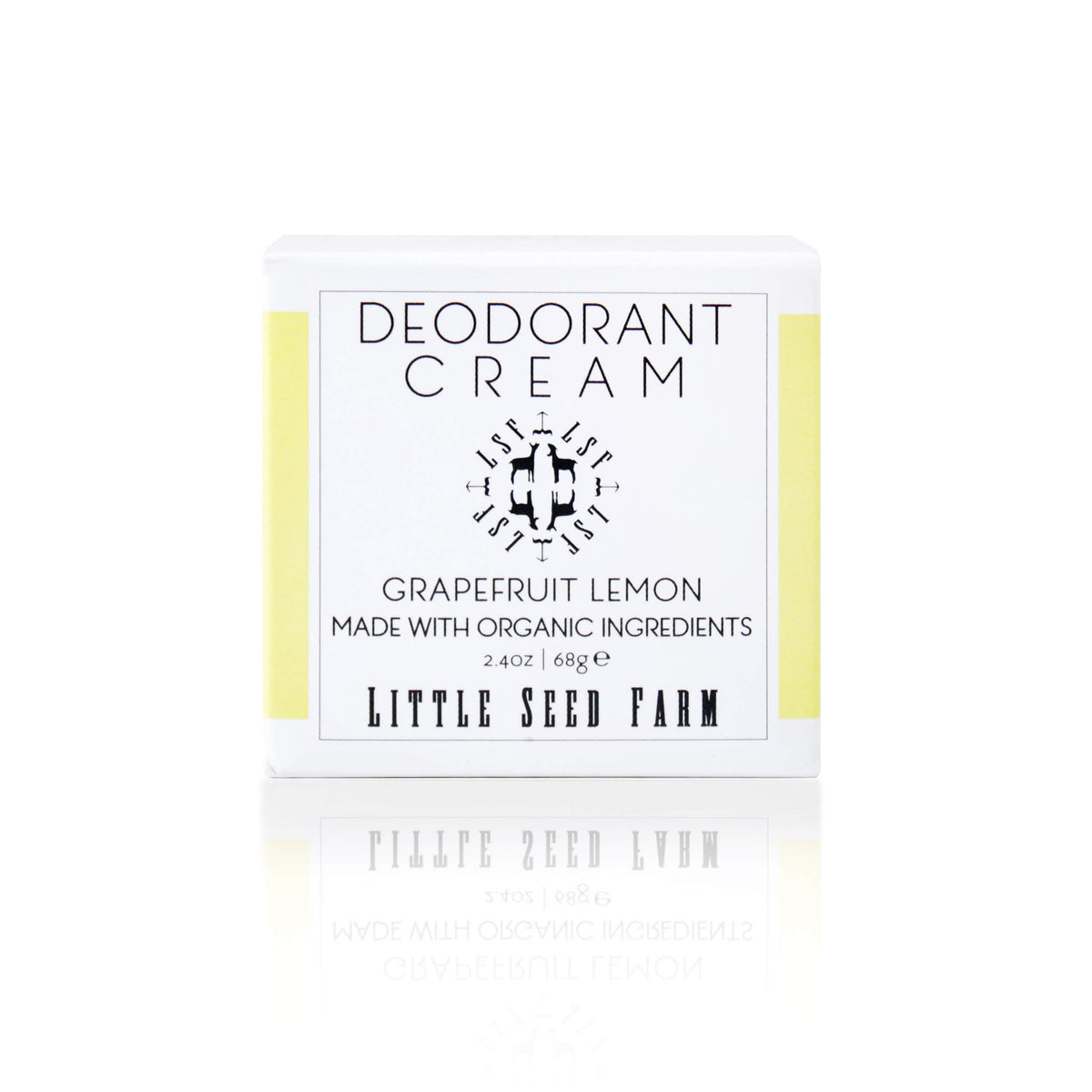 Little Seed Farm front jar view showing citrus deodorant and clean design benefits