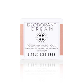 Little Seed Farm front jar showing label and net weight, natural deodorant benefit